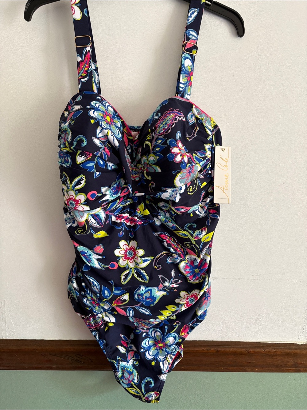 Anne Cole Womens Navy Floral One-Piece Swimsuit